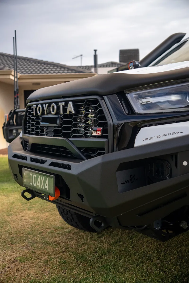 Bullbar fitted to the front of a Toyota 4x4